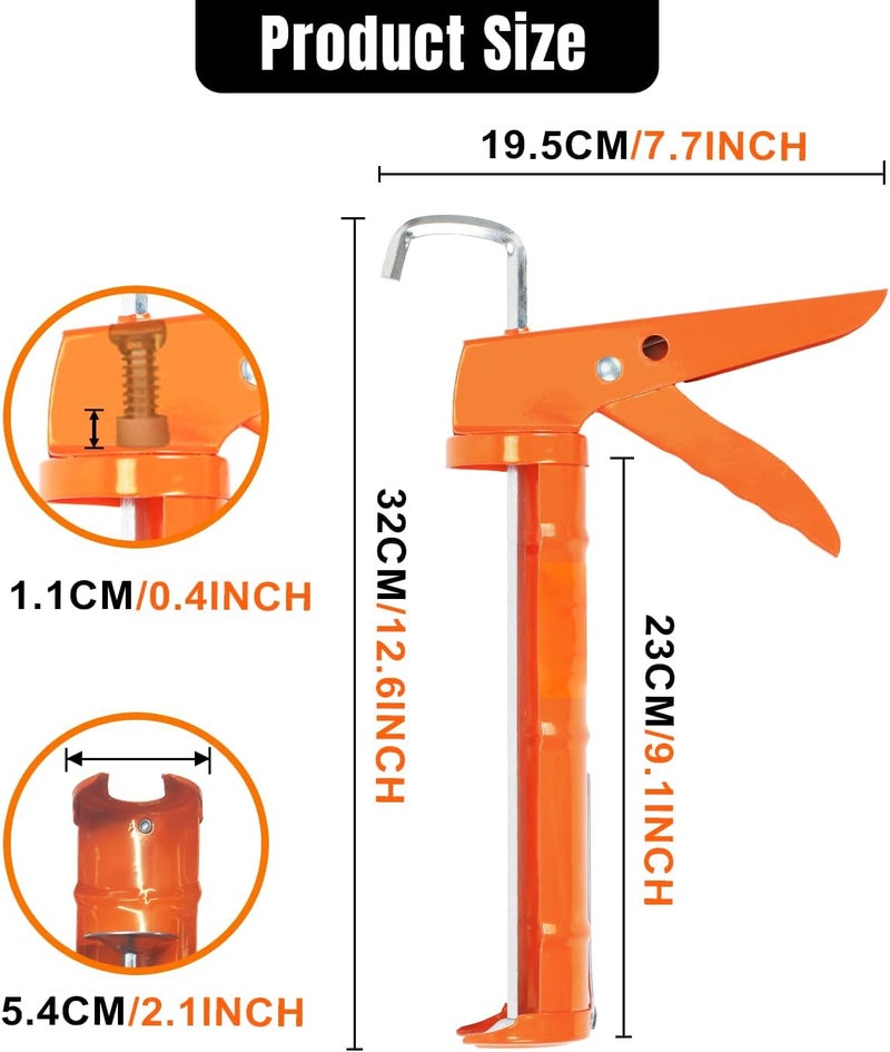 Holothurian Caulking Gun, Caulk Gun No Drip,Sealant Finishing Tool Grout Scraper for Kitchen Bathroom Window Sink Joint, 1/10 Gallon Cartridge, 10:1 Thrust Ratio, Orange, 2 Packs - Image 2